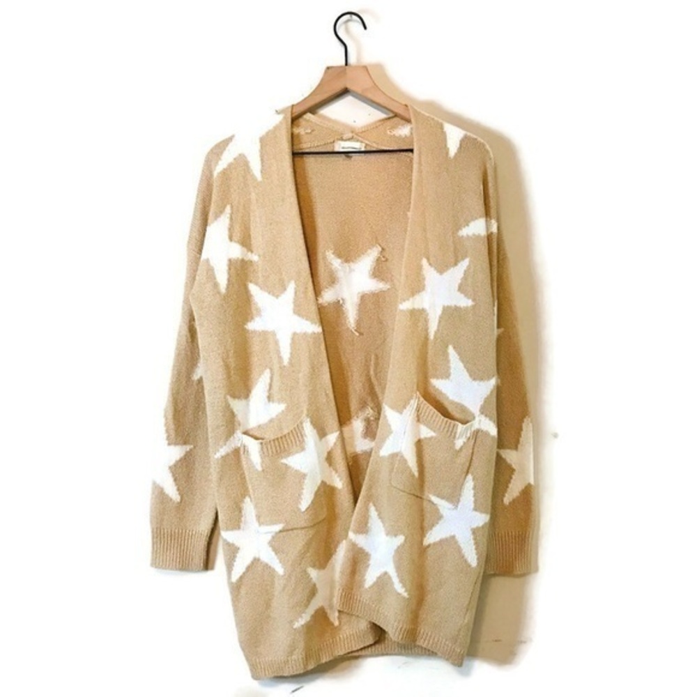 Altar’d State Molly Cardigan Beige White Stay Print Open Front Duster Size Small